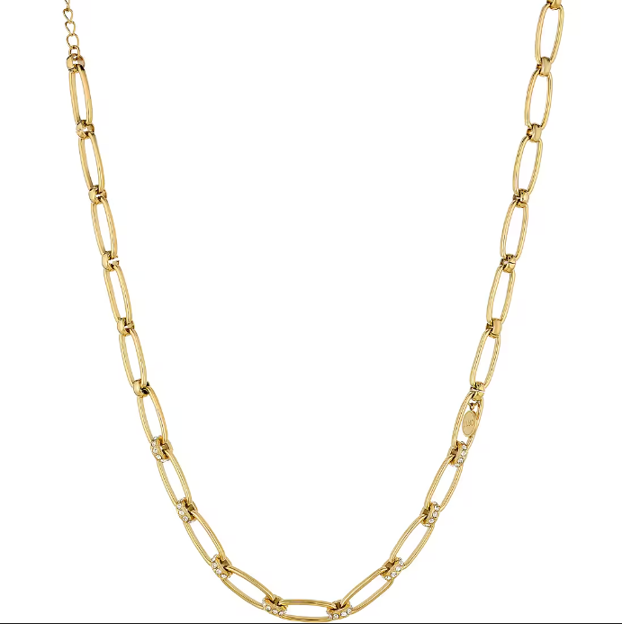 Collana Liu Jo Donna Acciaio Modello a Catena Dorata con Inserti Rotondi e Zirconi _LJ1594