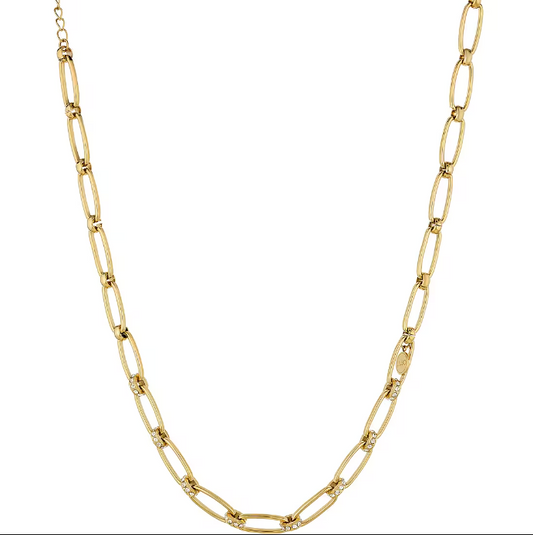 Collana Liu Jo Donna Acciaio Modello a Catena Dorata con Inserti Rotondi e Zirconi _LJ1594