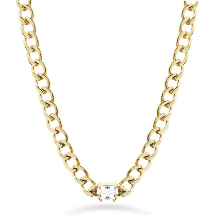 Collana Donna Acciaio Oro Catena Doppia Zircone Centrale Quadrato Bianco _LJ2305