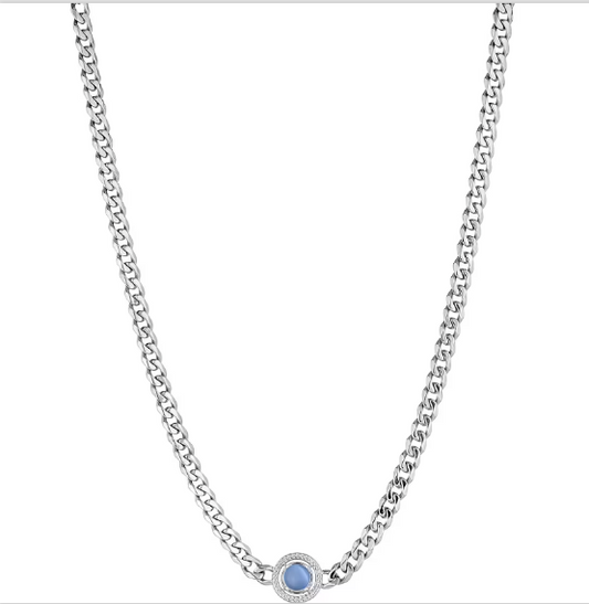 Collana Liu Jo Donna Acciaio Maglia A Catena Argentata con Pietra Centrale Azzurra  _LJ1744