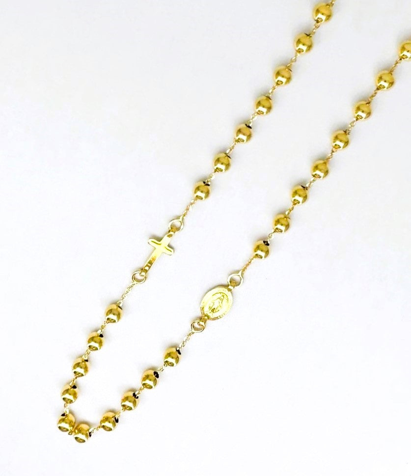 Collana Donna Oro Giallo Rosario Catenina Rollo' e Grani Lucidi Modello a Girocollo CL021