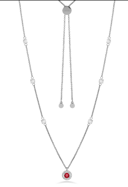 Collana LIU JO Donna Acciaio Lunga Argentata Rollò Zircone Rotondo Arancione _LJ2267