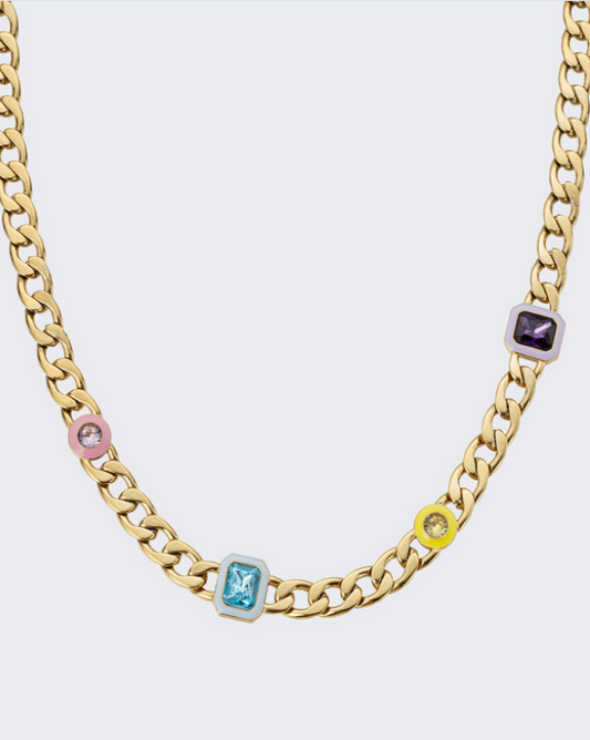 Collana LIU JO Donna Acciaio Oro Catena Doppia Pietre Colorate _LJ2221