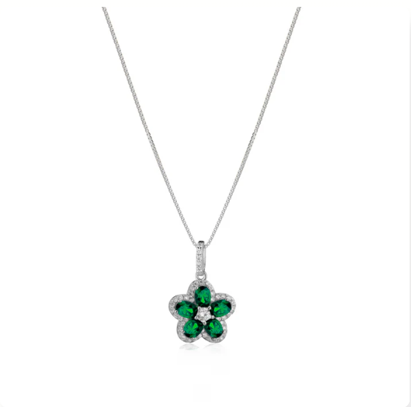 Collana Le Scritte dell'Amore Donna Argento 925 Fiore Swarovki Verde _LSC34