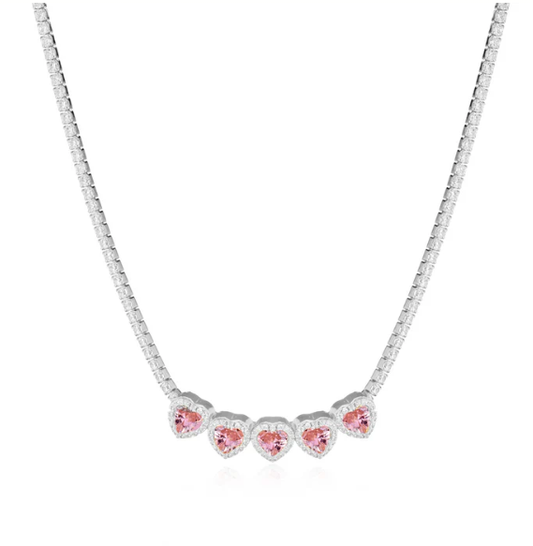 Collana Le Scritte dell'Amore Donna Argento925 Tennis Swarovski Cuore Rosa _LSC01