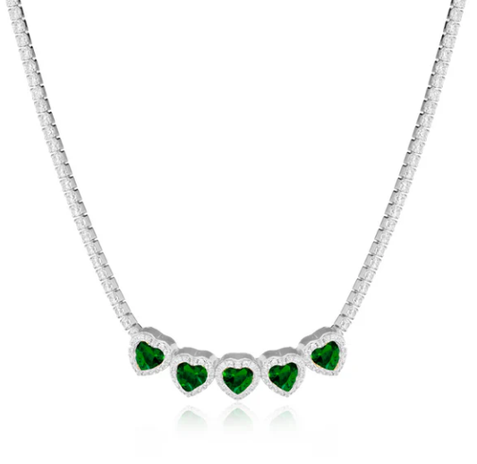 Collana Le Scritte dell'Amore Donna Argento925 Tennis Swarovski Cuore Verde _LSC05