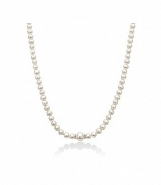 Collana Miluna Donna Oro Bianco 18kt Perle Bianche 6,5-7mm 2 diamanti 0,21ct PCL6567