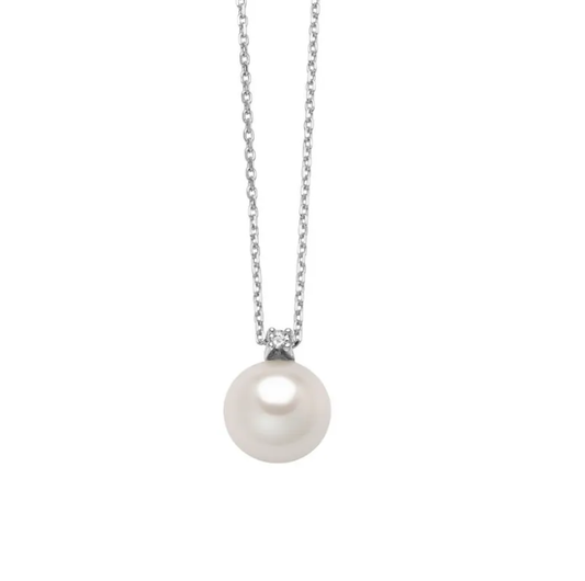 Collana Miluna Donna Oro Bianco 9 Kt Perla Naturale e Diamante _PCL6534X