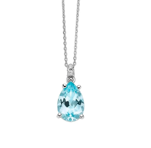Collana Miluna Donna Oro Bianco 9 Kt Topazio Azzurro Goccia e Diamanti _CLD4695X