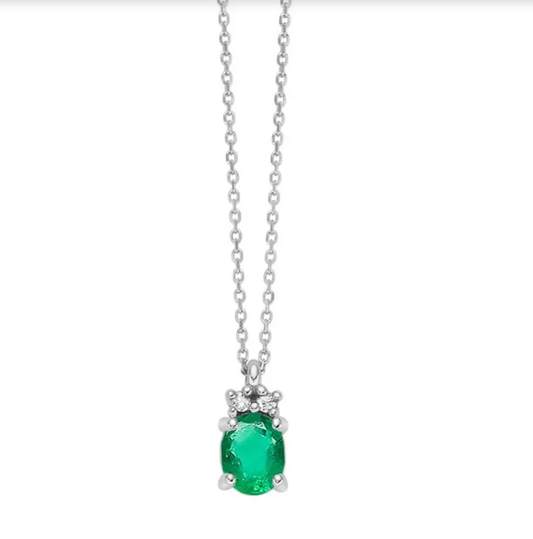 Collana Miluna Donna Oro Bianco 9 kt Smeraldo Ovale e diamanti _CLD4651X