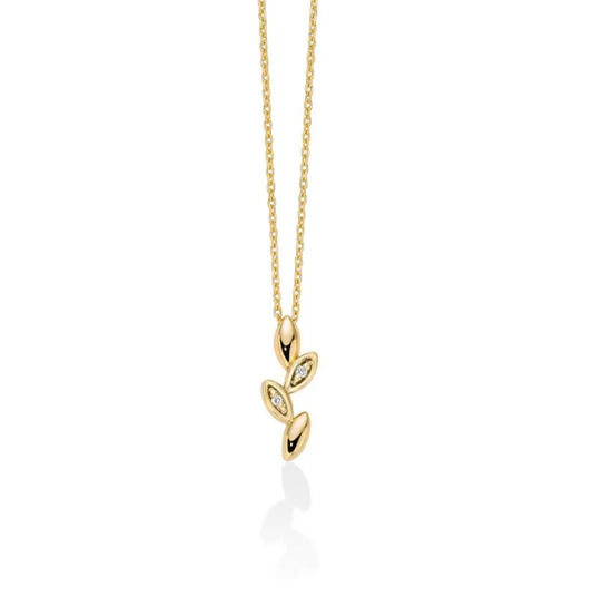 Collana Miluna Donna Oro Giallo 9 Kt Pendete Foglie e Diamanti _CLD4675X