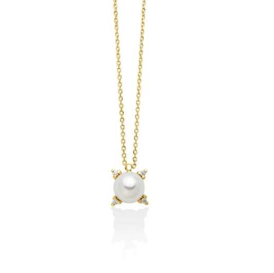 Collana Miluna Donna Oro Giallo 9 Kt Perla Naturale e Diamante _PCL6514X