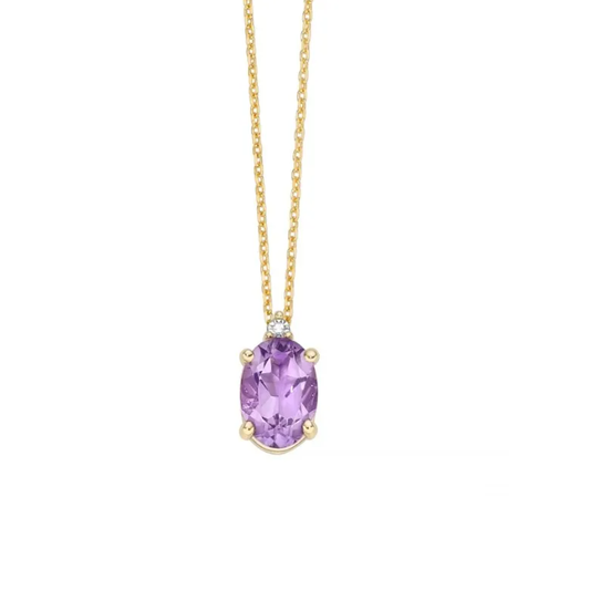 Collana Miluna Donna Oro Giallo 9 kt  Ametista Ovale e diamanti _CLD4837X