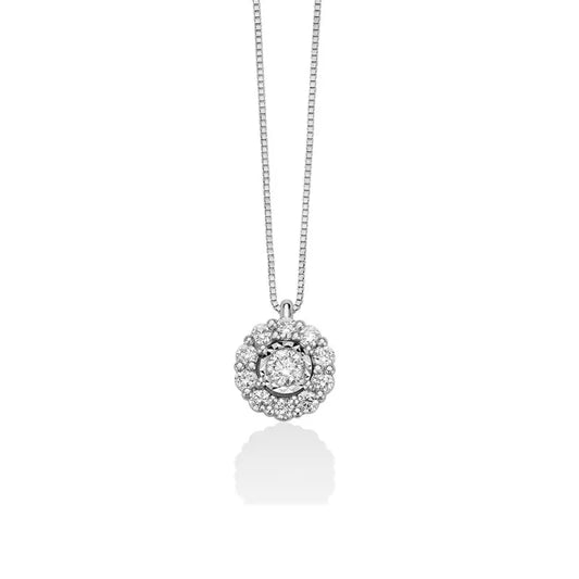 Collana Miluna Donna Oro Bianco 750 (18KT) Punto Luce Diamante Taglio Brillante 0,10 ct e 10 diamanti 0,20 ct _CLD4377