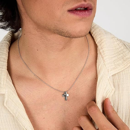 Morellato Herren-Halskette mit Kreuzanhänger aus 925er Silber mit Diamantbesatz _SAYE01 