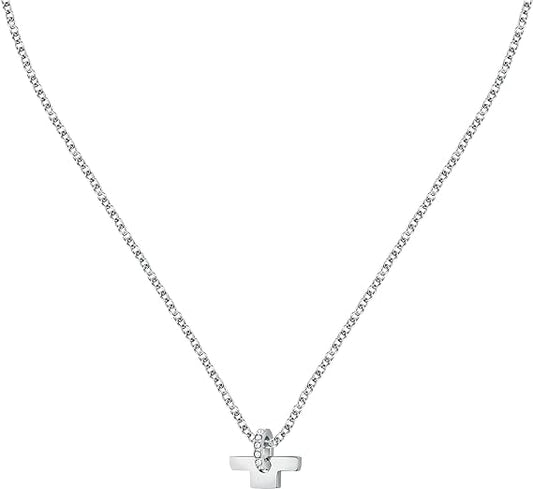 Collana Trussardi Donna Acciaio Argento T-Logo Cerchietto Cristallo  TJAXC14