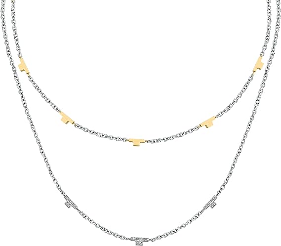 Collana Trussardi Donna Acciaio Doppio Filo  T-Logo Oro Argento Cristalli TJAXC62