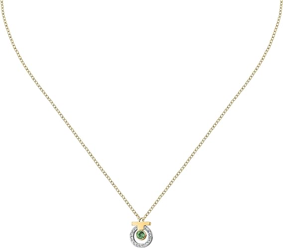 Collana Trussardi Donna Acciaio Oro T-Logo Cristallo Centrale Verde  TJAXC54