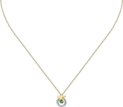 Collana Trussardi Donna Acciaio Oro T-Logo Cristallo Centrale Verde  TJAXC54