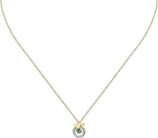 Collana Trussardi Donna Acciaio Oro T-Logo Cristallo Centrale Verde  TJAXC54