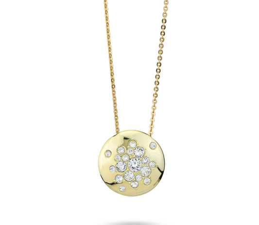 Collana Boccadamo Bronzo Placcata Oro Giallo Pendente Circolare con Cristalli Bianchi _XGR733D