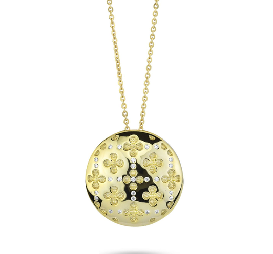 Collana Boccadamo Donna Bronzo Dorata Pendente Rotondo Motivo floreale e zirconi _XGR723D
