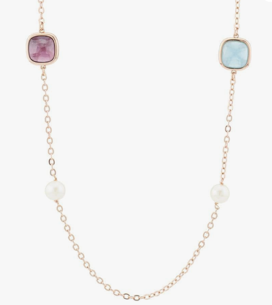 Collana Boccadamo Donna Bronzo Lunga Oro Rosa Cristalli Medi Ametista Acquamarina e Perle _XGR714R