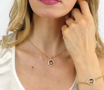 Boccadamo Damen-Halskette aus Bronze, Gelbgold plattiert, champagnerfarbenem Briolette-Kristall und Zirkonia _XGR260DC 
