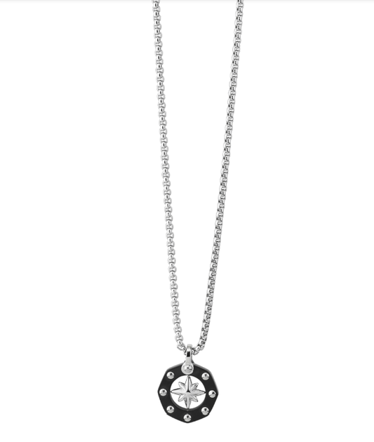 Collana Boccadamo Uomo Acciaio Pendente Rosa dei Venti Esagonale Nero _AGR256N