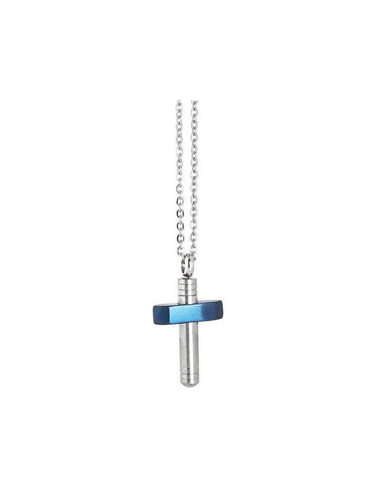 Boccadamo Herren-Halskette, Stahlkette mit blauem PVD-Einsatz, Kreuz _AGR166B 