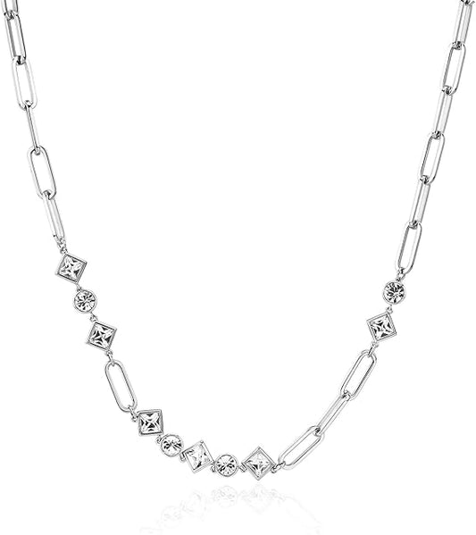 Collana Brosway Donna Acciaio Argentata Catena Larga Con Cristalli Bianchi _BEH05