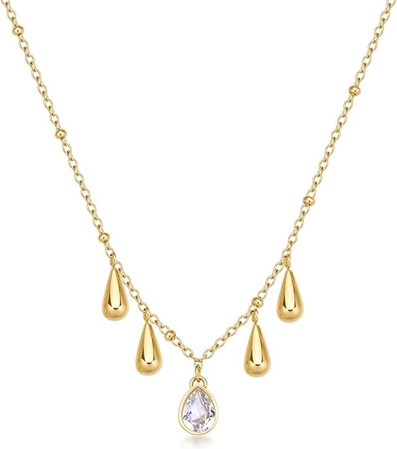 Collana Brosway Donna Catena Dorata Sottile Ciondoli Gocce e Cristalli Bianchi _BPC39