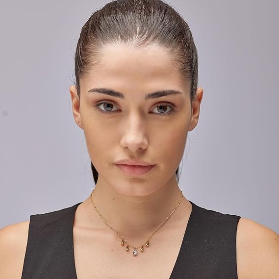 Collana Brosway Donna Catena Dorata Sottile Ciondoli Gocce e Cristalli Bianchi _BPC39
