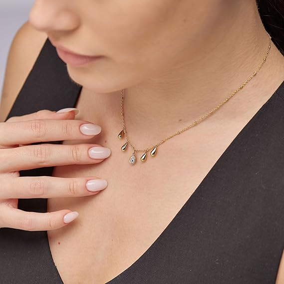 Collana Brosway Donna Catena Dorata Sottile Ciondoli Gocce e Cristalli Bianchi _BPC39