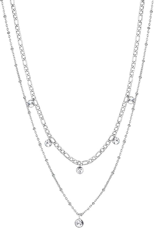 Collana Brosway Donna Doppio Filo Acciaio Cristalli Bianchi Coll. SYMPHONIA _BYM81