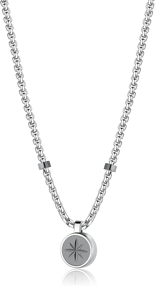 Collana Brosway Uomo in Acciaio Rutenio Rosa dei Venti Coll. POSEIDON _BPN01