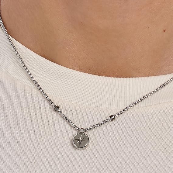 Collana Brosway Uomo in Acciaio Rutenio Rosa dei Venti Coll. POSEIDON _BPN01