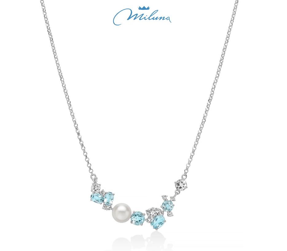 Collana Girocollo Miluna Donna Argento 925 Perla Gemma Del Cielo _PCL6915