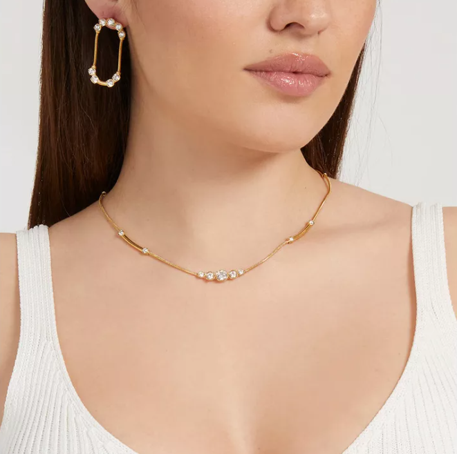 Collana Guess Donna Acciaio Dorata Centrali Zirconi Bianchi _JUBN01