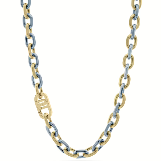 Collana LIU JO Donna Acciaio a Catena Dorato e Blu Chiusura Logo _LJ2651