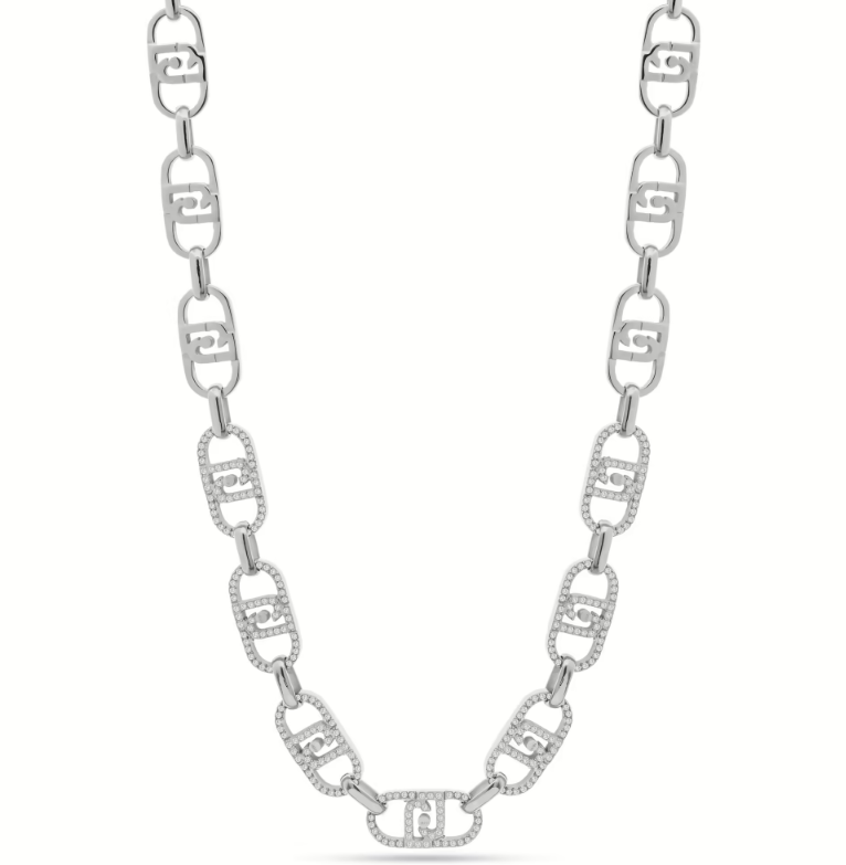 Collana Liu Jo Donna Acciaio Argentato Catena a Logo Con Zirconi _LJ2621