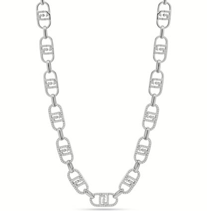 Collana Liu Jo Donna Acciaio Argentato Catena a Logo Con Zirconi _LJ2621