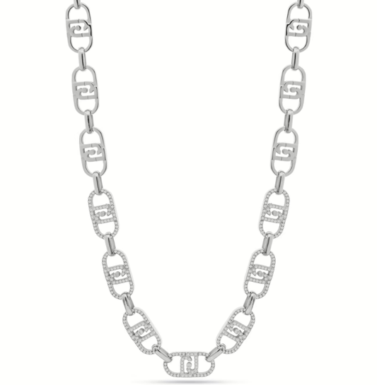 Collana Liu Jo Donna Acciaio Argentato Catena a Logo Con Zirconi _LJ2621