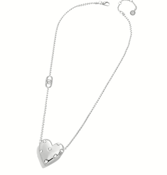 Collana Liu Jo Donna Acciaio Argentato Centrale Cuore e Zirconi a Forma Cuore Incastonati e Logo su Catenina _LJ2760