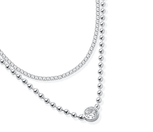 Collana Liu Jo Donna Acciaio Doppio Filo Tennis Bianco e Sfere Silver _LJ2701