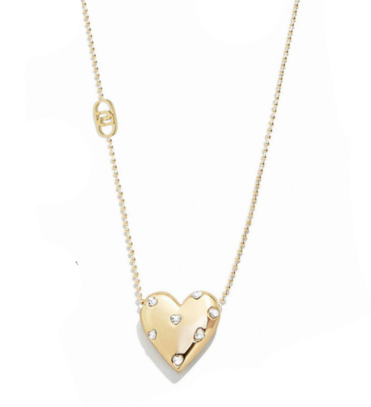 Collana Liu Jo Donna Acciaio Dorato Centrale Cuore e Zirconi a Forma Cuore Incastonati e Logo su Catenina _LJ2761