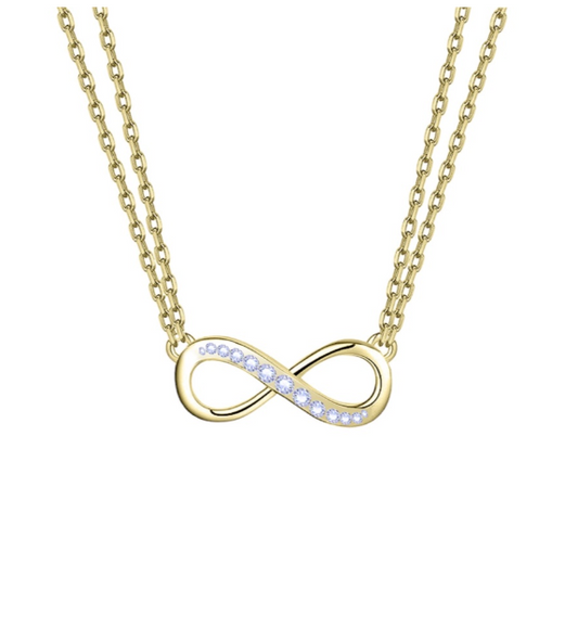 Collana Liu Jo Donna Acciaio Dorato Doppio Filo Infinito Centrale con Zirconi _LJ2514