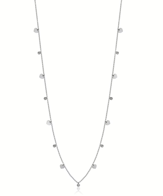 Collana Luca Barra Donna Acciaio Ciondoli Cuori e Cristalli Bianchi _CK1994