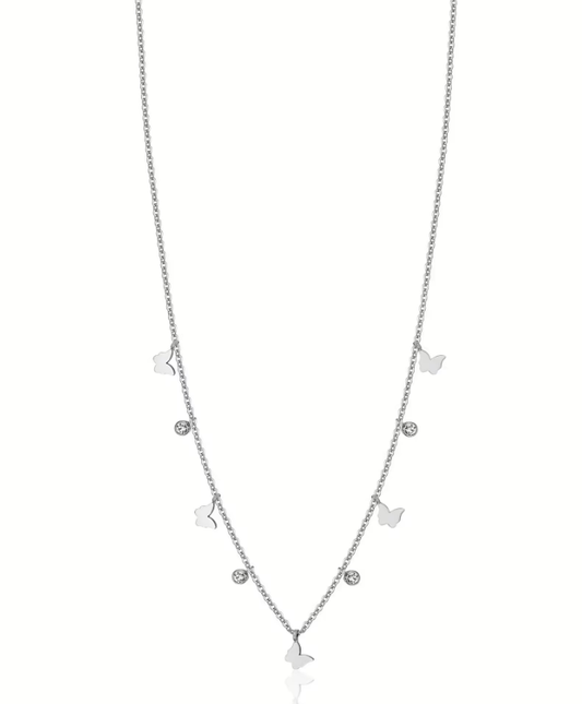 Collana Luca Barra Donna Acciaio Ciondoli Farfalline e Cristalli Bianchi _CK1995