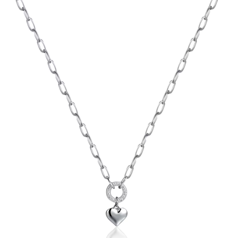 Collana Luca Barra Donna Acciaio Ciondolo Cuore Cerchio Cristalli _CK1794